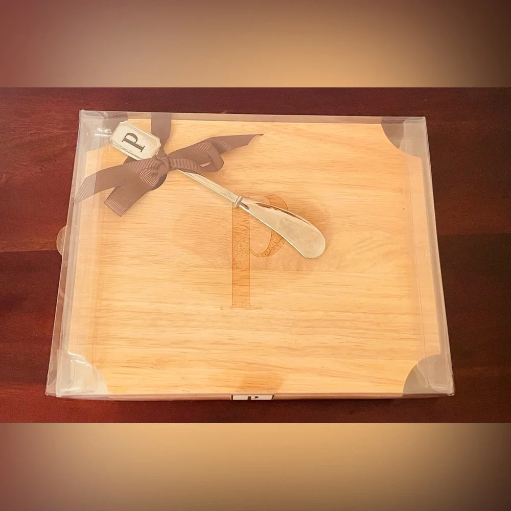 Mud Pie Floral Cheese Board Set Monogram P (NIB) Spring Spreader Knives Gift